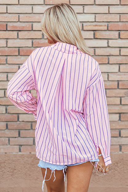 Chest Pocket Casual Shirt | Pink Stripe