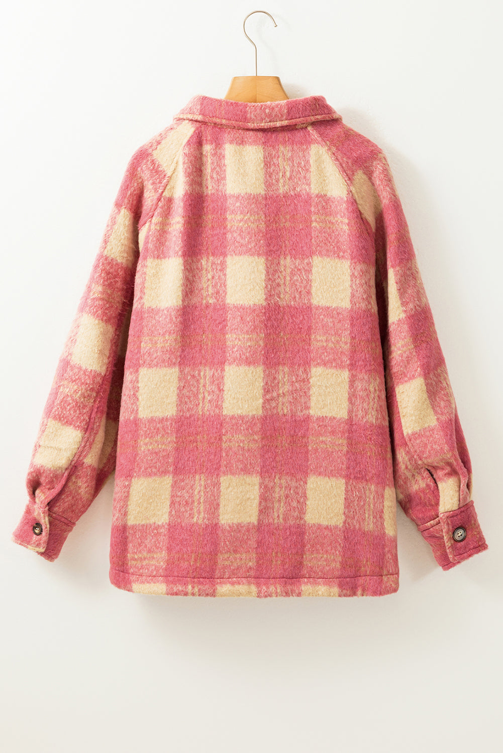 Plaid Print Buttoned Collared Chest Pockets Shacket | Peach Blossom