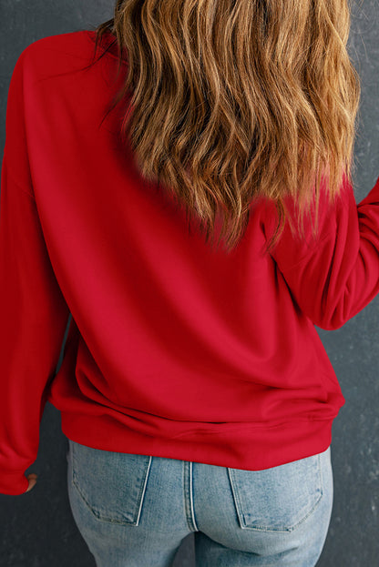 Plus Size Bow Knot Pattern Drop Shoulder Sweatshirt | Racing Red