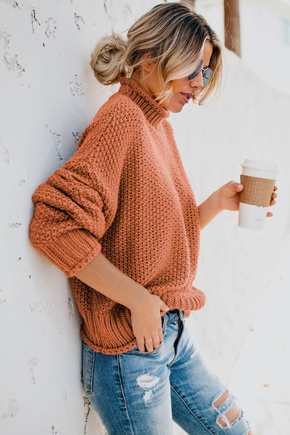 Oversized Chunky Batwing Long Sleeve Turtleneck Sweater | Orange