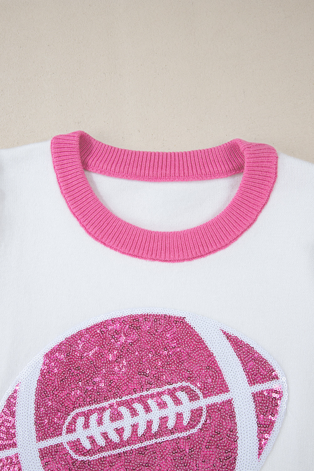 Sequin Rugby Colour Block Puff Short Sleeve Sweater | Pink