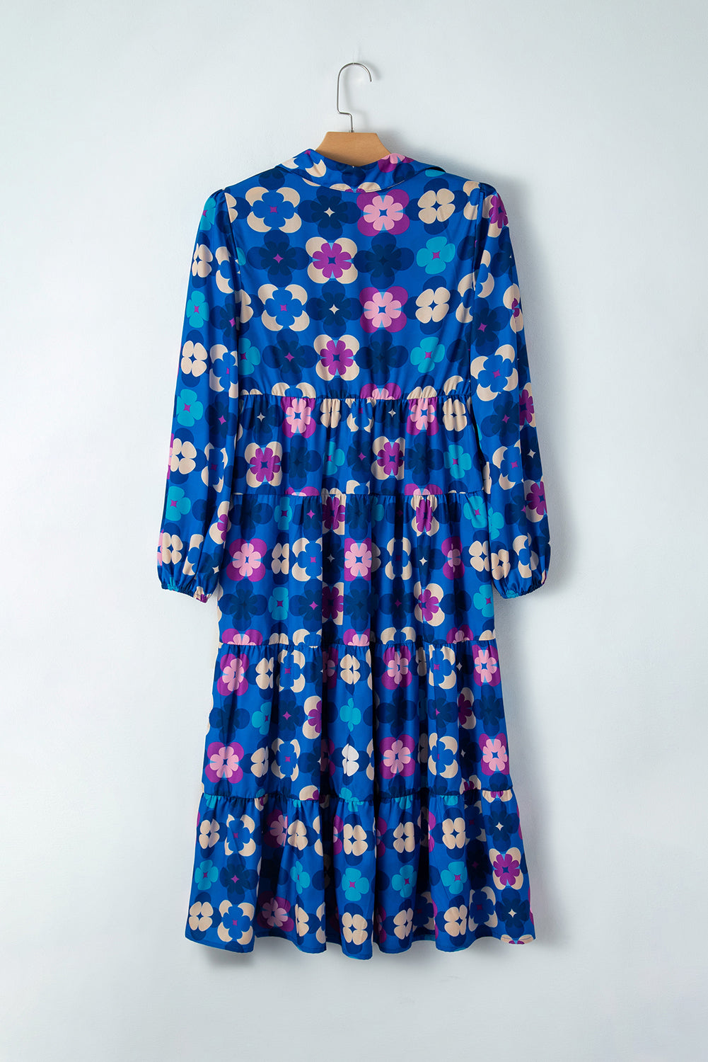 Floral Peasant Sleeve Tiered Ruffle Midi Dress | Blue