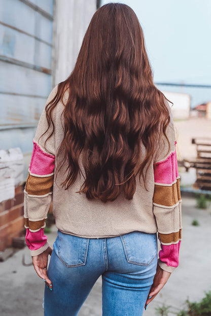 Colourblock Exposed Seam Round Neck Sweater | Simply Taupe