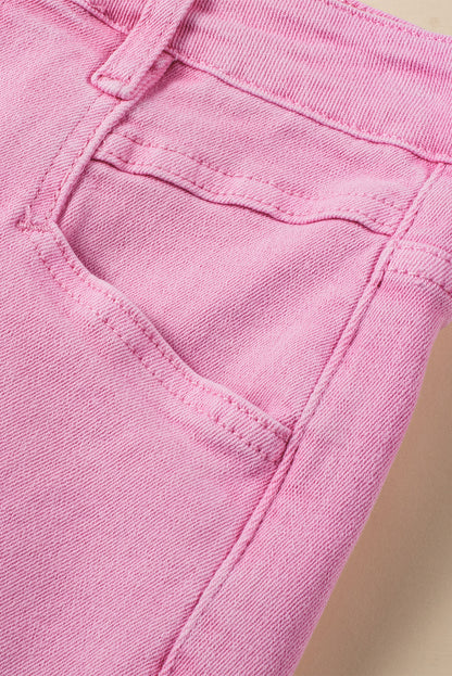 Frayed Edge Mid Rise Denim Shorts | Pink