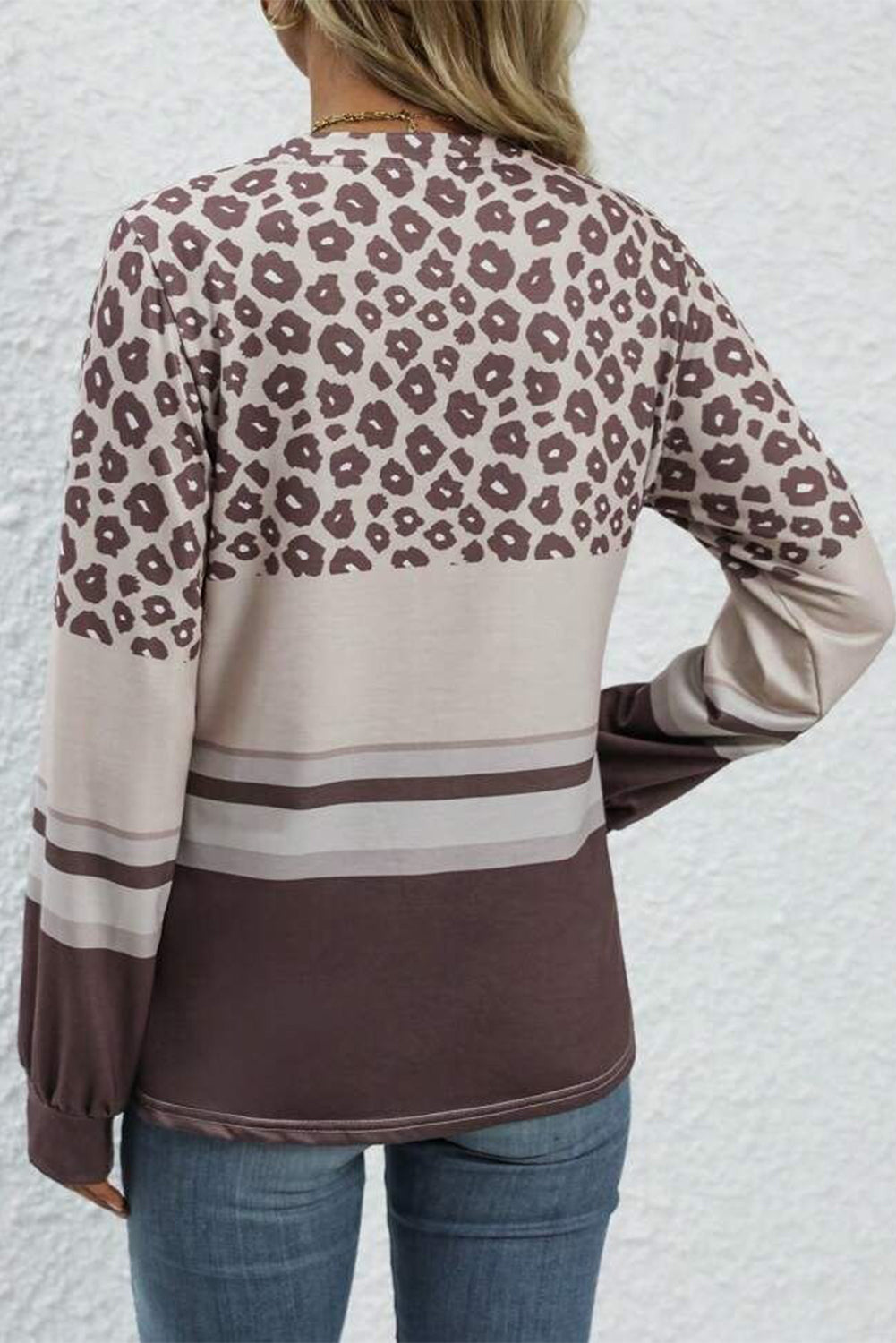 Leopard Colour Block Crewneck Long Sleeve Top | Brown