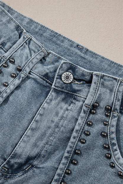 Studded Acid Wash Jean Shorts | Dusk Blue