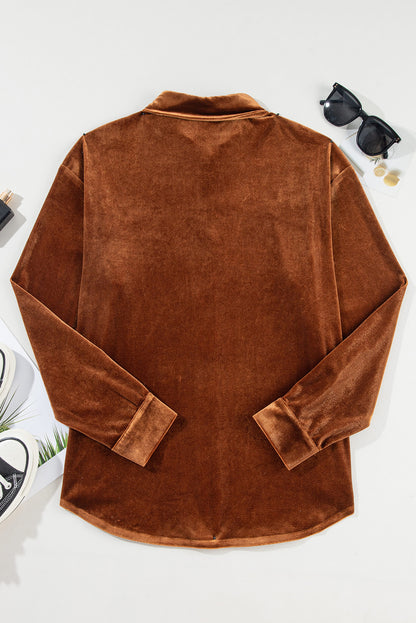 Chest Pocket Velvet Shirt | Chestnut