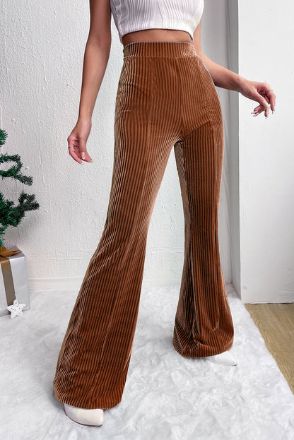 Solid Colour High Waist Flare Corduroy Pants | Chestnut