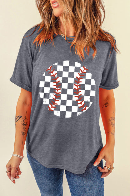 Vintage Checkered Baseball Graphic Tee | Gray