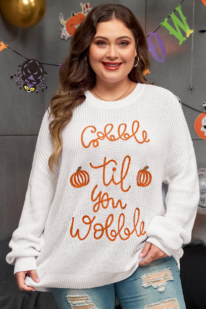 Gobble Til You Wobble Pop Up Crochet Plus Size Sweater | White