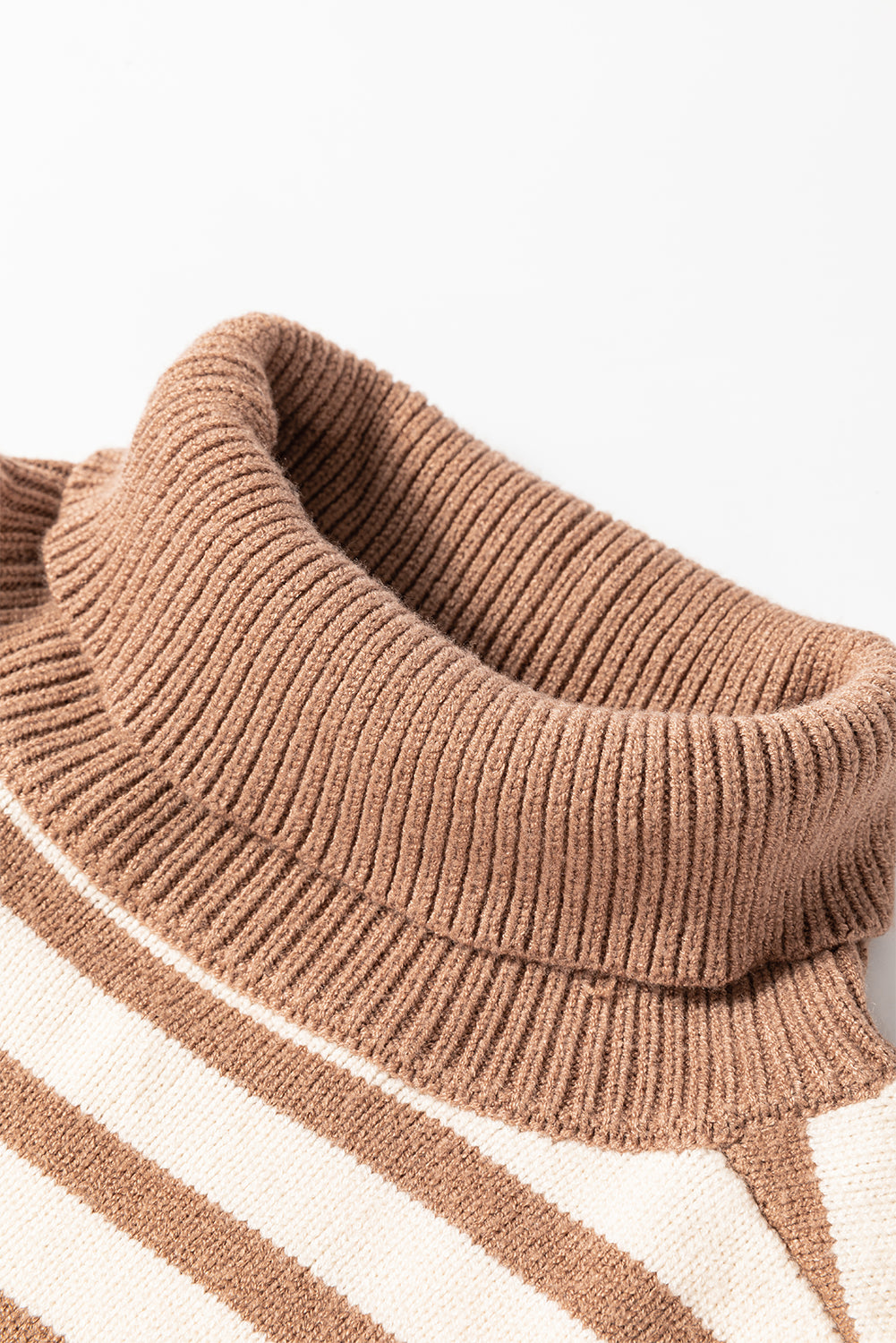 Colourblock Bishop Sleeve Turtleneck Sweater | Brown Stripe