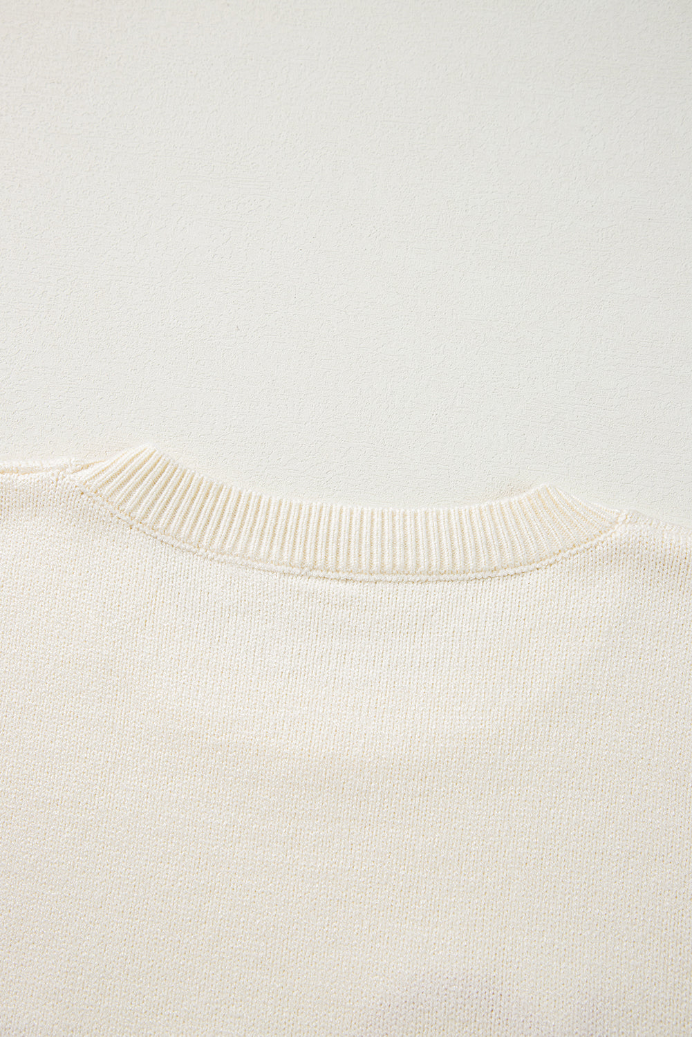 Boo Knitted Pattern Ribbed Edge Drop Shoulder Sweater | Apricot