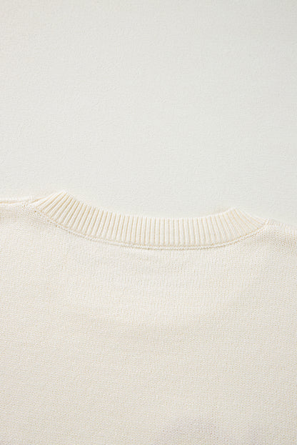 Boo Knitted Pattern Ribbed Edge Drop Shoulder Sweater | Apricot