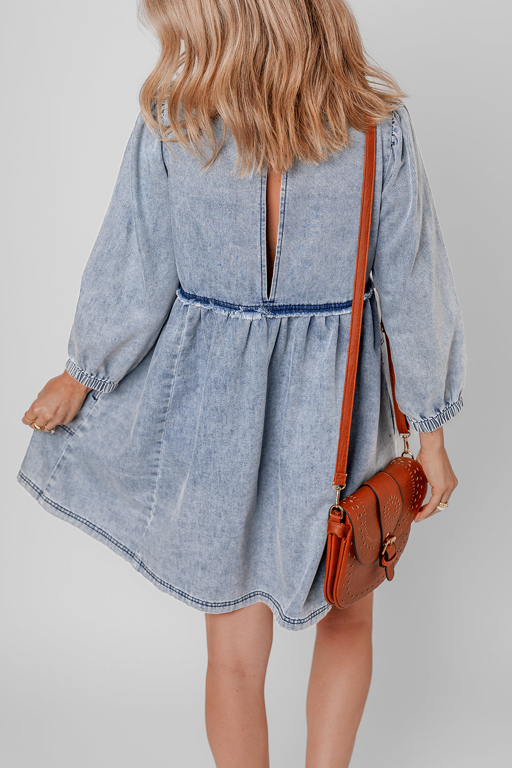 Light Wash High Waist Loose Fit Denim Mini Dress | Beau Blue