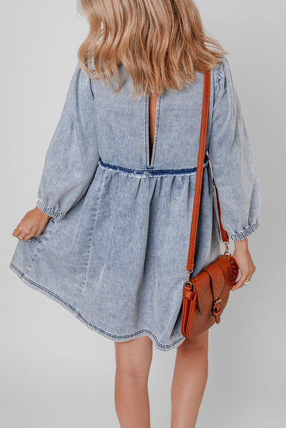 Light Wash High Waist Loose Fit Denim Mini Dress | Beau Blue