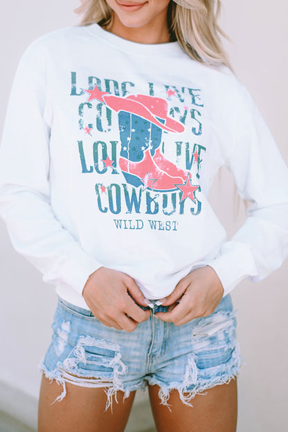 Long Live Cowboy Wild West Graphic Sweatshirt | White