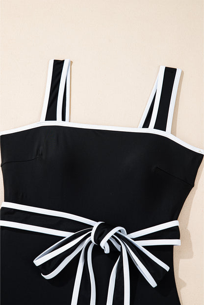 Colourblock Edge Belted One Piece Swimsuit | Black