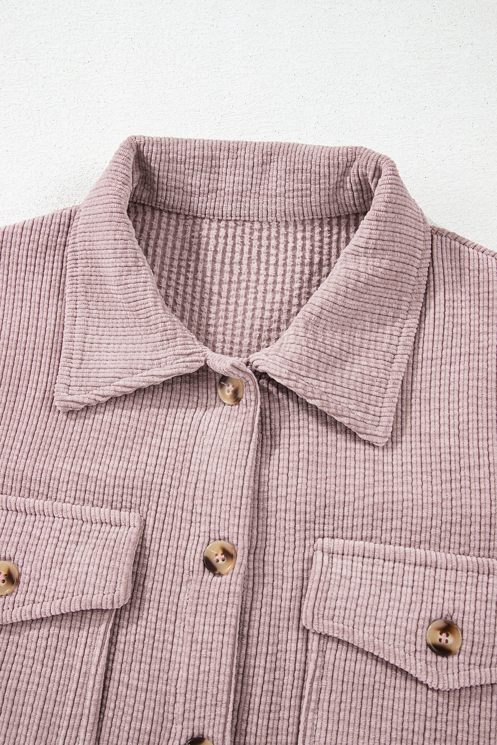 Corduroy Flap Pocket Button Up Shacket | Light Pink