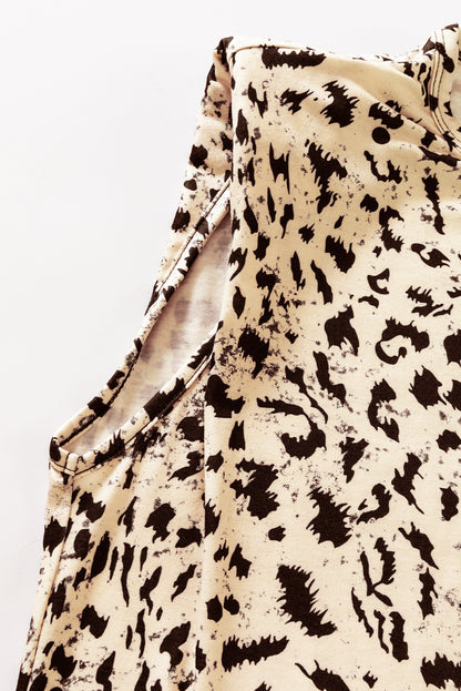 Leopard Print Boxy Fit Sleeveless Top | Beige