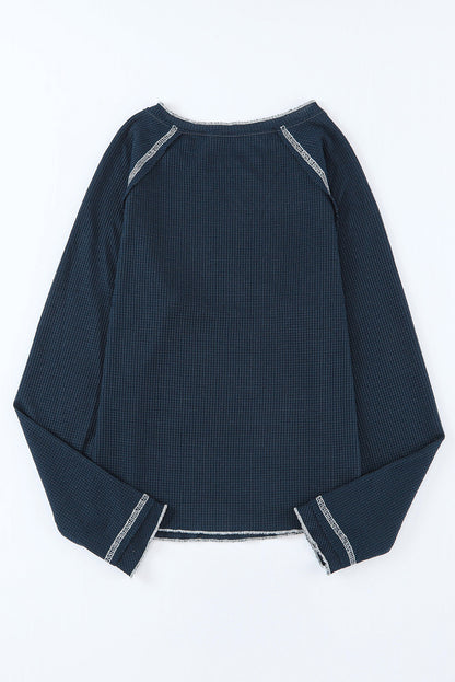 Textured Round Neck Long Sleeve Top | Blue