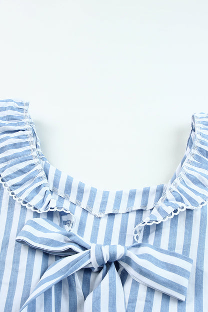 Striped Tie Back Ruffle Trim Tank Top | Blue