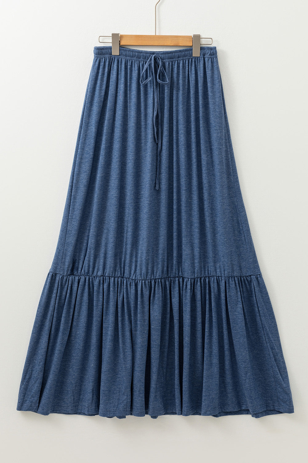 Solid Colour Lace Up High Waist Tiered Maxi Skirt | Sail Blue