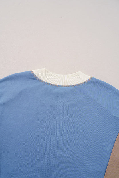 Ribbed Detail Colour Block Sleeve Baggy Sweatshirt | Sky Blue