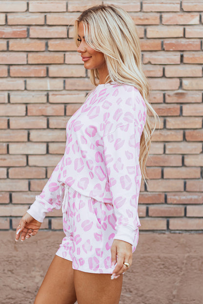 Leopard Animal Print Pullover And Shorts Loungewear | Pink