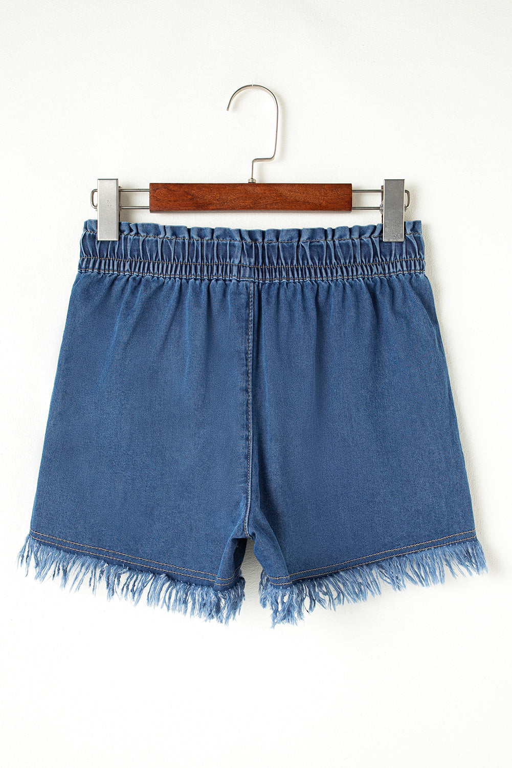 Raw Hem Drawstring High Waist Denim Shorts With Pockets | Ashleigh Blue