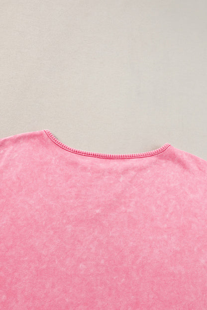 Mineral Wash Drop Sleeve Patchwork Plus Tee | Strawberry Pink