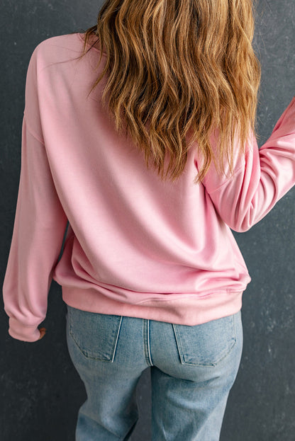 Lover Puff Print Drop Shoulder Pullover Sweatshirt | Pink