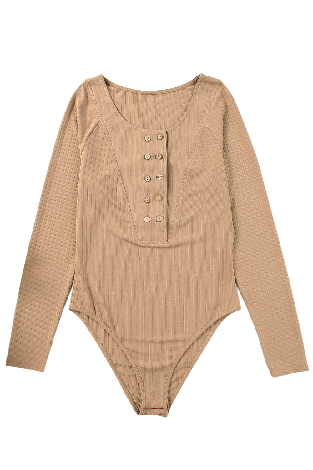 Double Breasted Half Buttoned Long Sleeve Bodysuit | Khaki