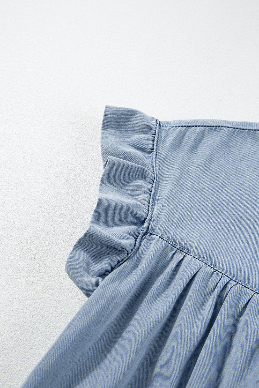 Ruffle Short Sleeve Tiered A-Line Denim Dress | Beau Blue