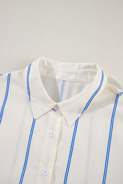 Drop Shoulder Bubble Sleeve Loose Shirt | Sky Blue Stripe