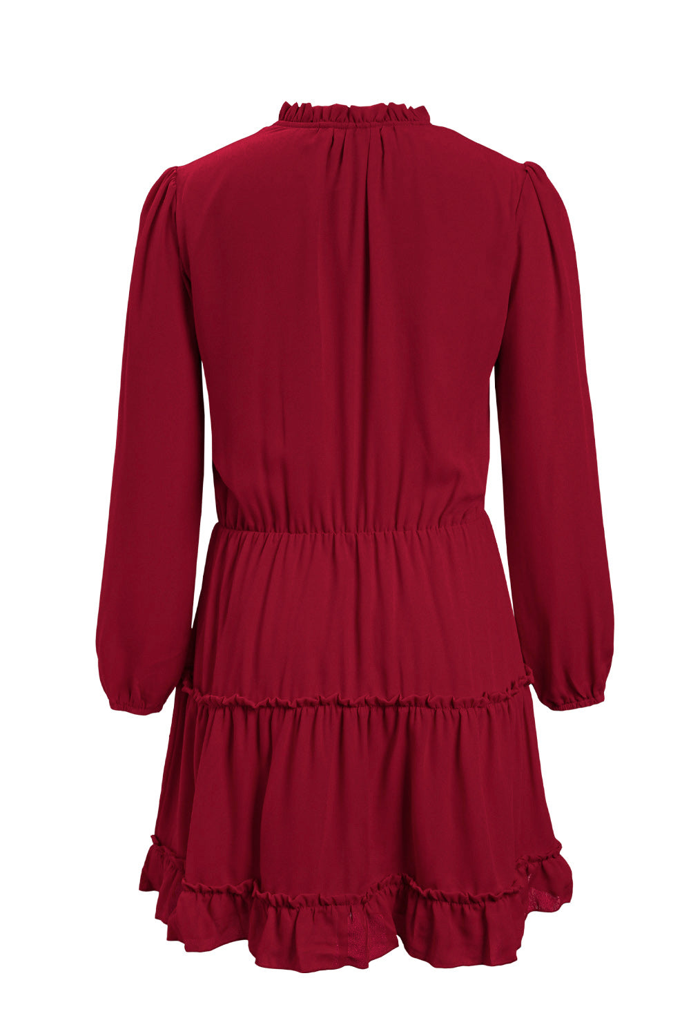 V Neck Long Sleeve Ruffle Tiered Mini Dress | Red