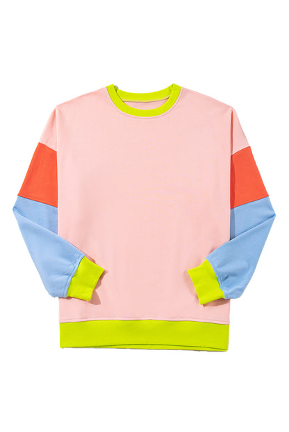 Plus Size Colourblock Patchwork Crew Neck Sweatshirt | Light Pink