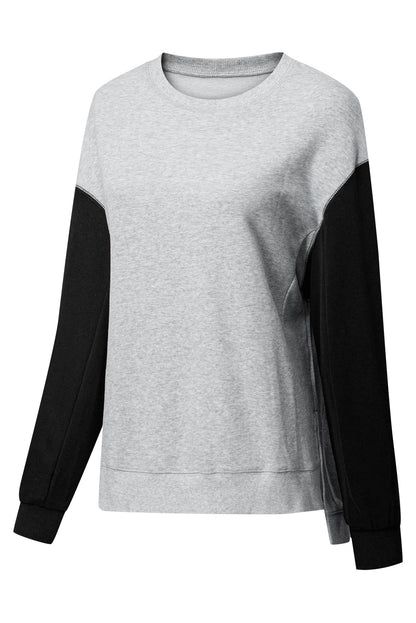 Two Tone Patchwork Drop Shoulder Pullover Sweatshirt | Gray