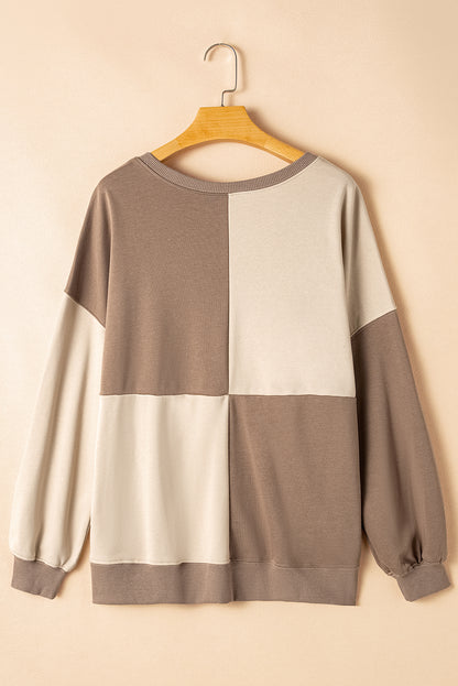 Colourblock Henley High Low Oversize Sweatshirt | Parchment