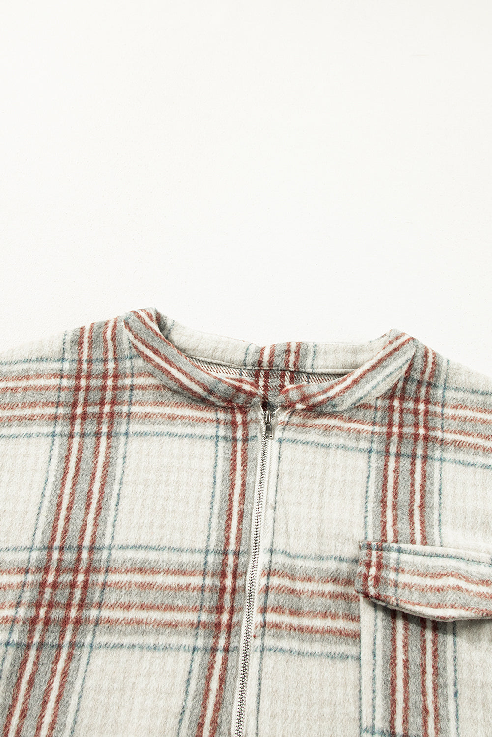 Plus Size Plaid Half-Zipper Sweatshirt With Chest Pocket | Beige