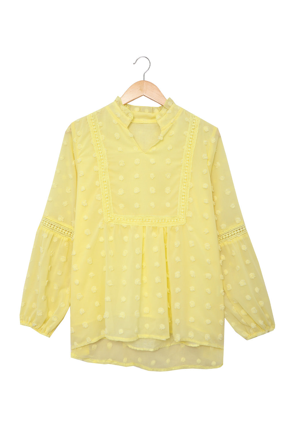 Swiss Dot Split Neck Ruffle Babydoll Blouse | Yellow