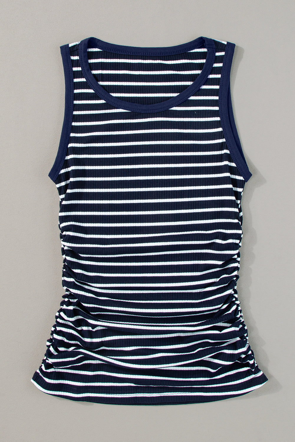 Contrast Round Neck Sleeveless Slim Top | Blue Stripe