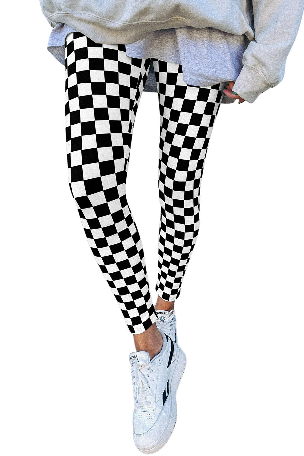 Checkered Pattern High Waist Skinny Leggings | Black