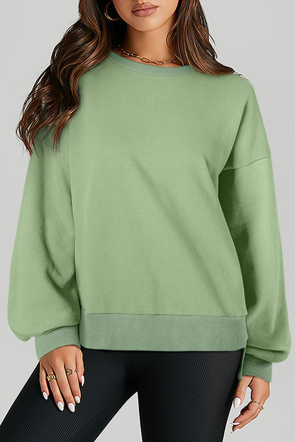 Solid Fleece Lined Drop Shoulder High Low Sweatshirt | Grass Green