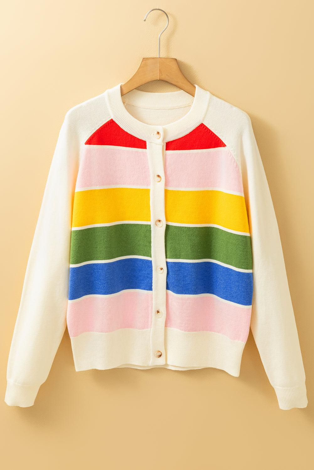 Colourful Pattern Button Front Sweater Cardigan | White Stripe