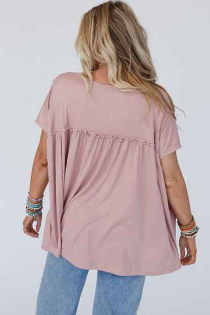 Ruffled Trim Loose Babydoll Tee | Light Pink