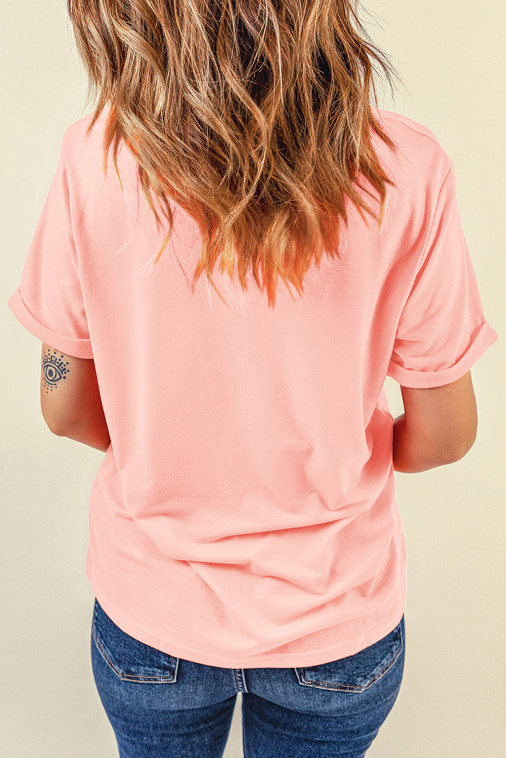 Bow Knots Print Slim Fit Crew Neck T Shirt | Pink