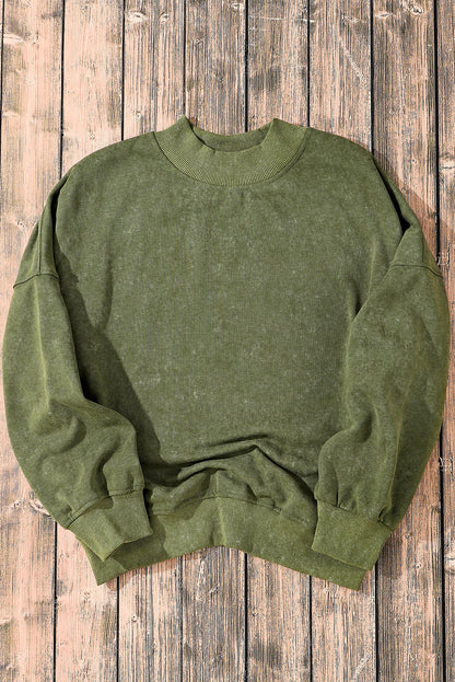 Drop Shoulder Crew Neck Pullover Sweatshirt | Green