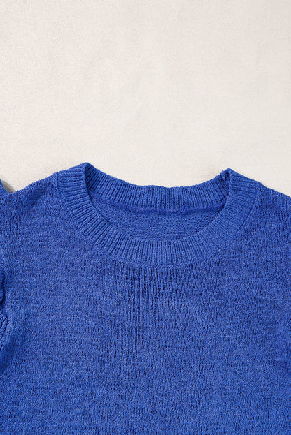 Ruffle Sleeve Knitted Sweater Top | Dark Blue