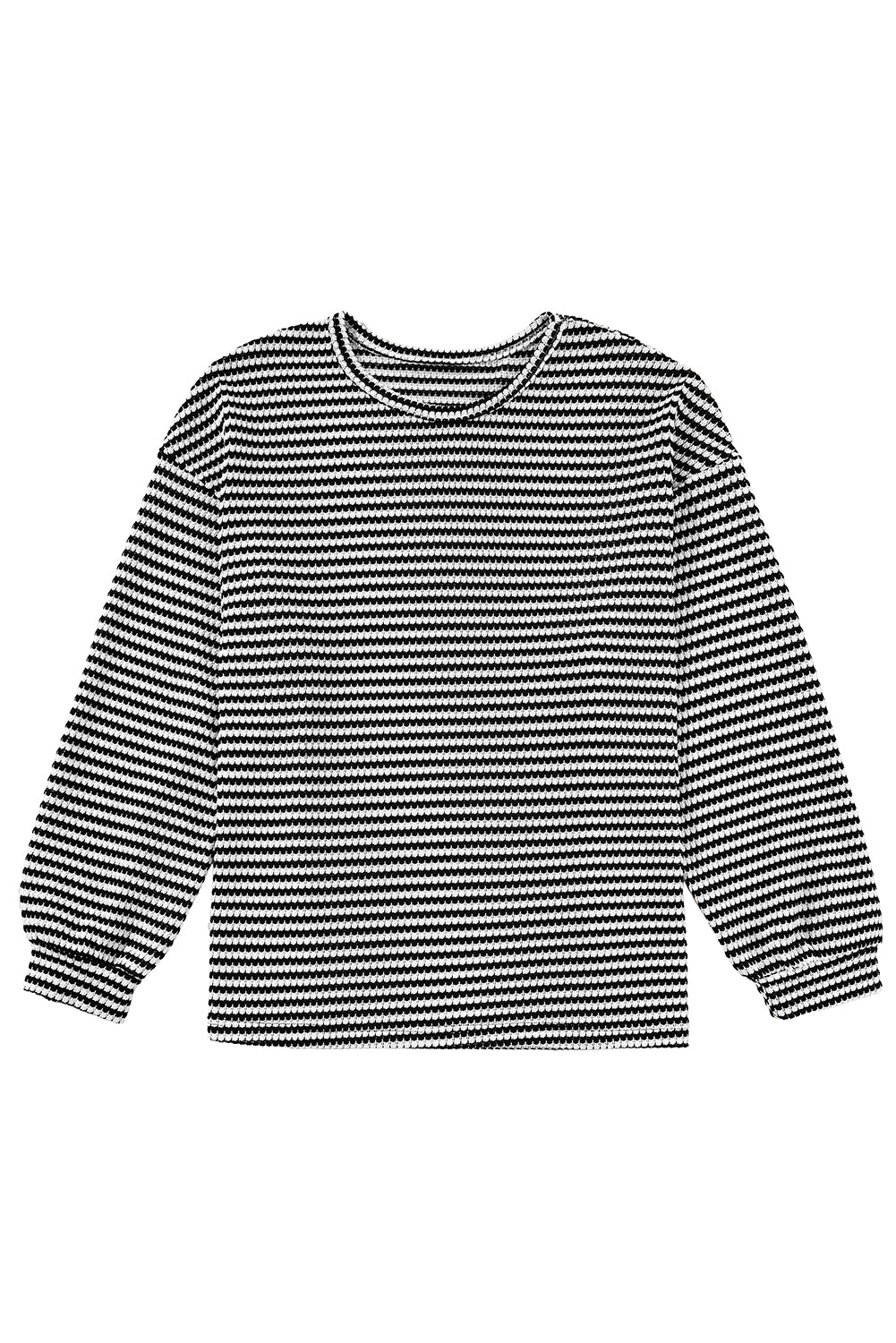 Drop Shoulder Puff Long Sleeve O Neck Plus Size T Shirt | Black Stripe