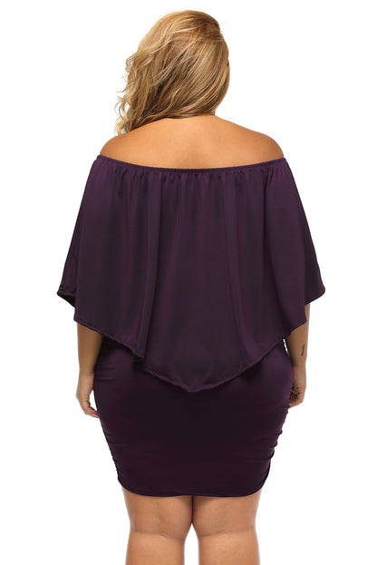 Plus Size Dressing Layered  Mini Poncho Dress | Purple